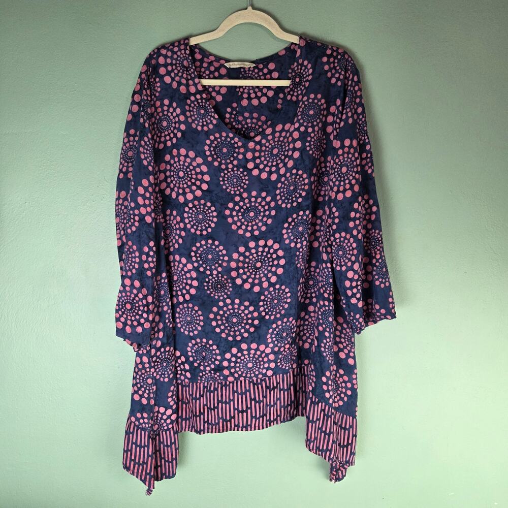 Soft Surroundings Womens Navy Batik Circle Tunic Top One Size Geometric Boho